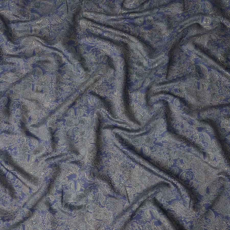 Indigo Blue Paisley Cotton Lawn Fabric 110cm