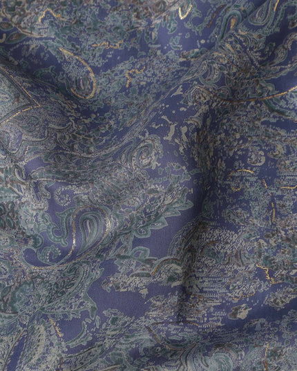 Indigo Blue Paisley Cotton Lawn Fabric 110cm