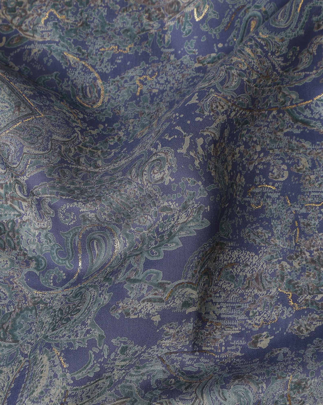 Indigo Blue Paisley Cotton Lawn Fabric 110cm