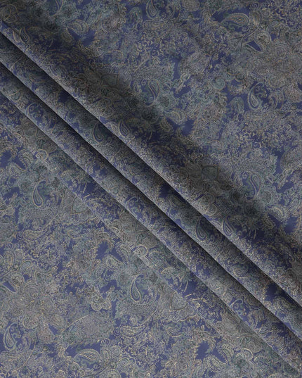Indigo Blue Paisley Cotton Lawn Fabric 110cm