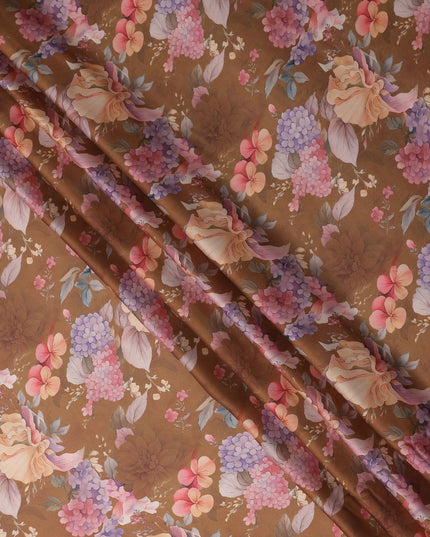 Caramel Brown Synthetic Satin Fabric 110cm