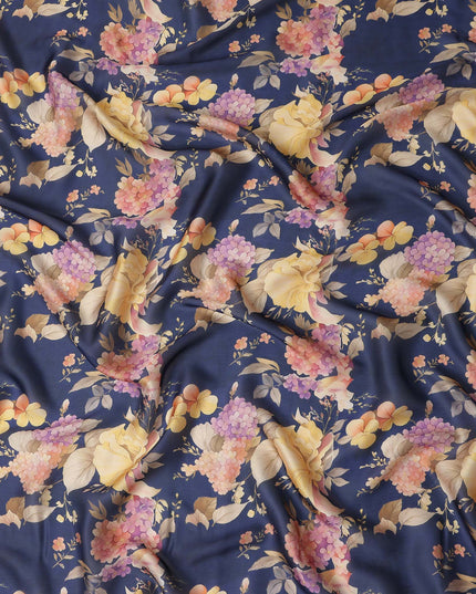 Navy Blue Synthetic Satin Fabric 110cm