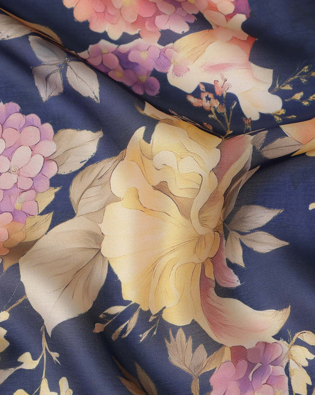 Navy Blue Synthetic Satin Fabric 110cm