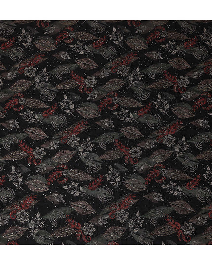 Black Multicolor Floral Cotton Lawn Fabric 110cm