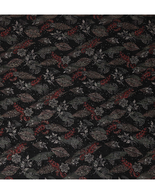 Black Multicolor Floral Cotton Lawn Fabric 110cm