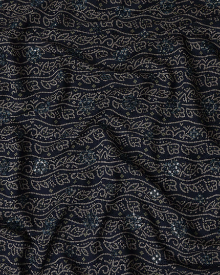 Navy Blue Paisley Cotton Lawn Fabric 110cm