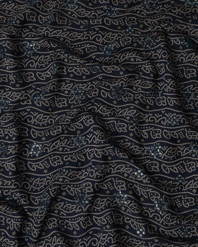 Navy Blue Paisley Cotton Lawn Fabric 110cm