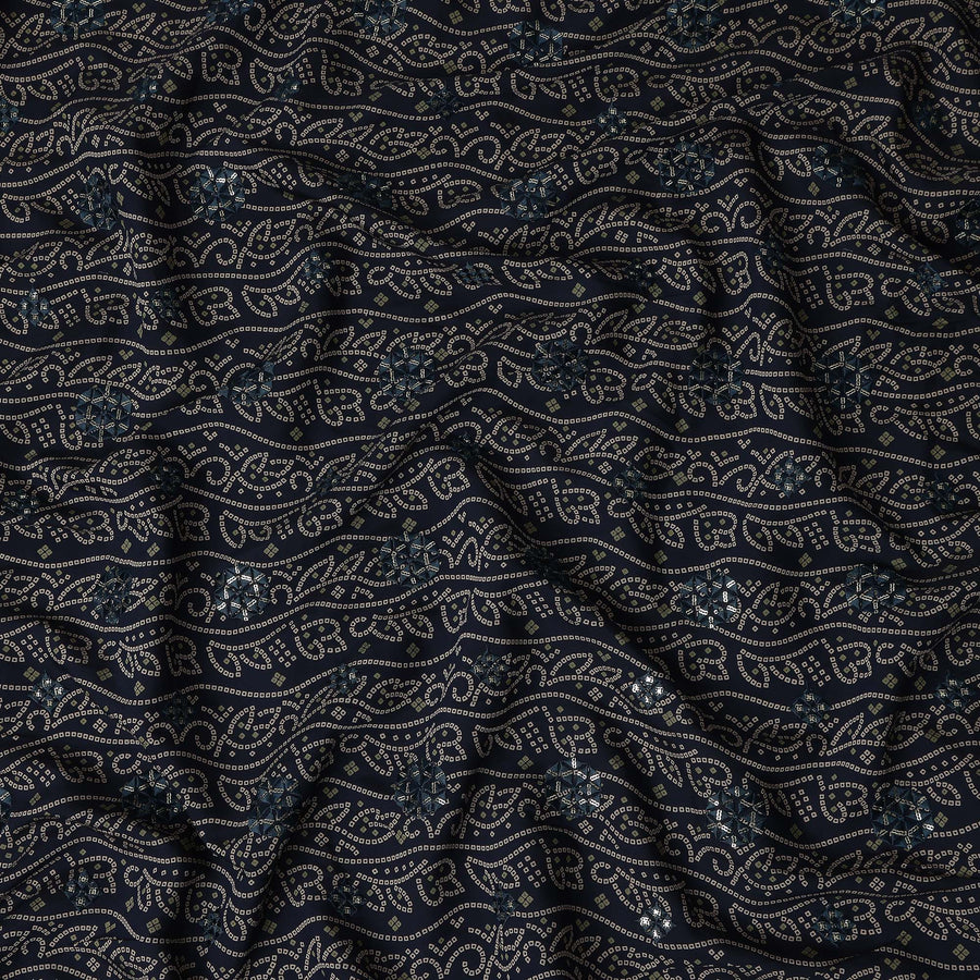 Navy Blue Paisley Cotton Lawn Fabric 110cm