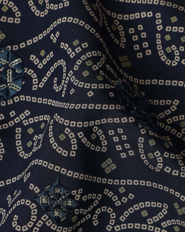 Navy Blue Paisley Cotton Lawn Fabric 110cm