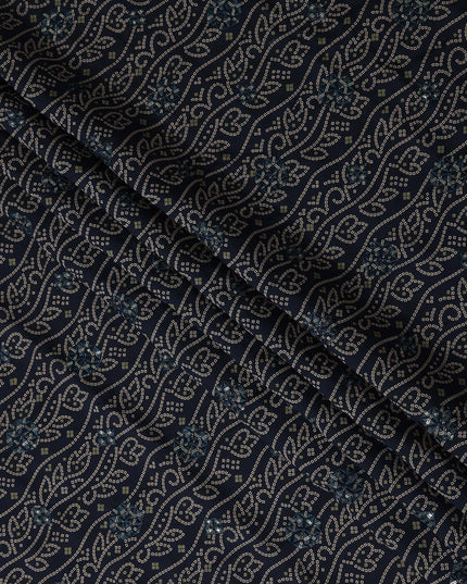 Navy Blue Paisley Cotton Lawn Fabric 110cm