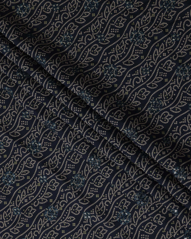 Navy Blue Paisley Cotton Lawn Fabric 110cm