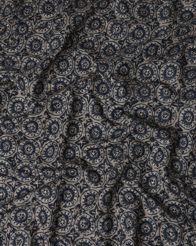 Graphite Grey Geometric Cotton Lawn Fabric 110cm