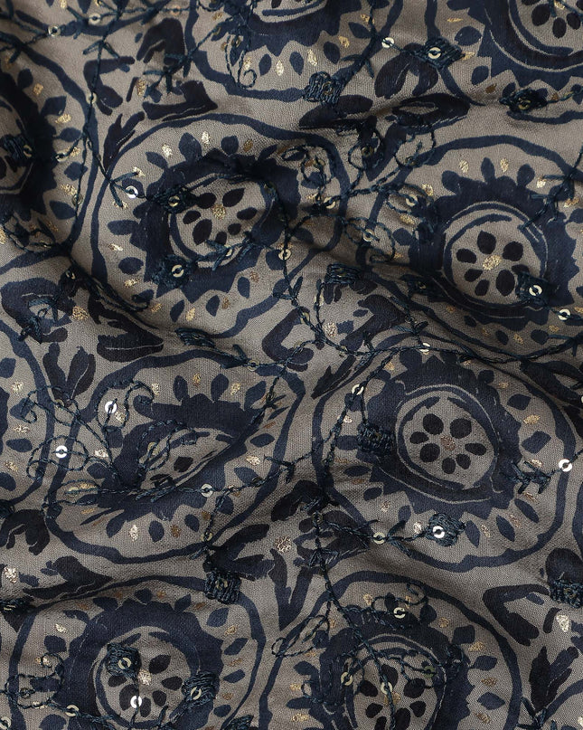 Graphite Grey Geometric Cotton Lawn Fabric 110cm