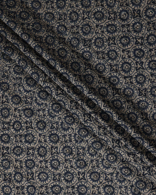 Graphite Grey Geometric Cotton Lawn Fabric 110cm