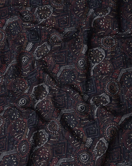 Charcoal Black Geometric Cotton Lawn Fabric 110cm