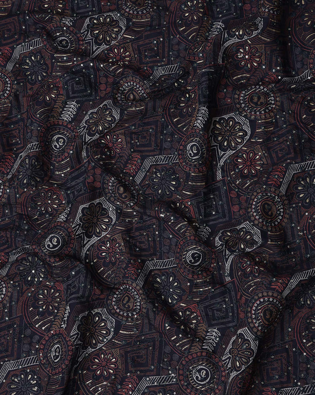 Charcoal Black Geometric Cotton Lawn Fabric 110cm