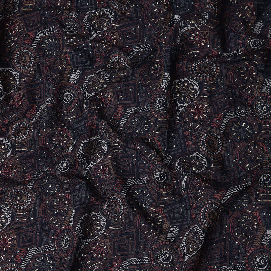 Charcoal Black Geometric Cotton Lawn Fabric 110cm