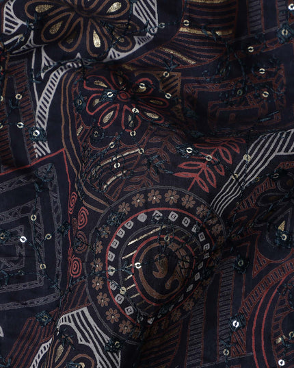 Charcoal Black Geometric Cotton Lawn Fabric 110cm