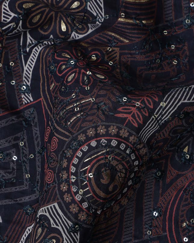 Charcoal Black Geometric Cotton Lawn Fabric 110cm