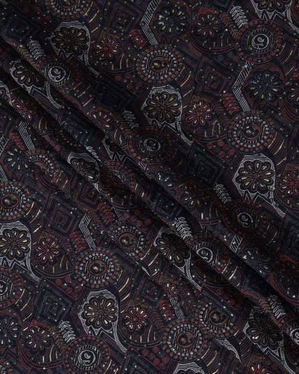 Charcoal Black Geometric Cotton Lawn Fabric 110cm