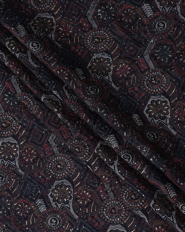 Charcoal Black Geometric Cotton Lawn Fabric 110cm