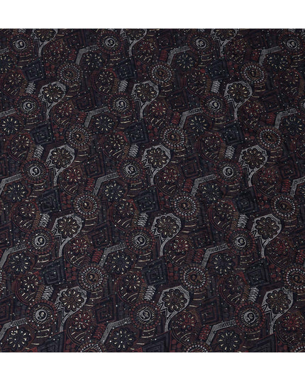 Charcoal Black Geometric Cotton Lawn Fabric 110cm