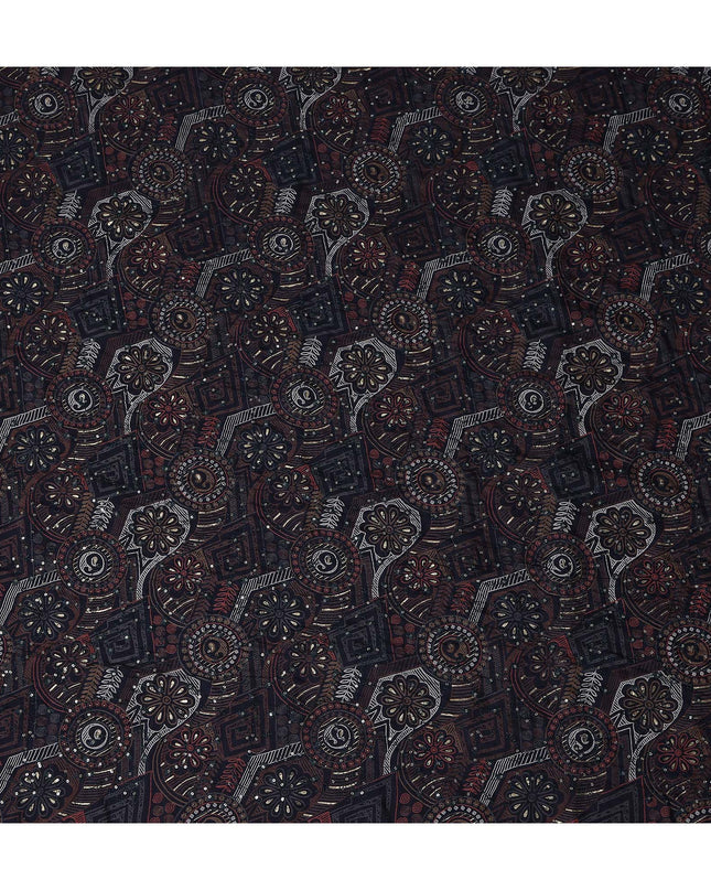 Charcoal Black Geometric Cotton Lawn Fabric 110cm