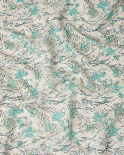 Teal Green Floral Cotton Lawn Fabric 110cm