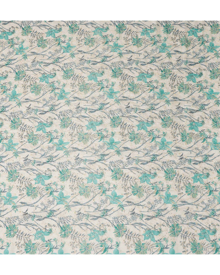 Teal Green Floral Cotton Lawn Fabric 110cm