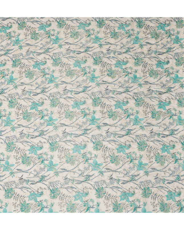 Teal Green Floral Cotton Lawn Fabric 110cm