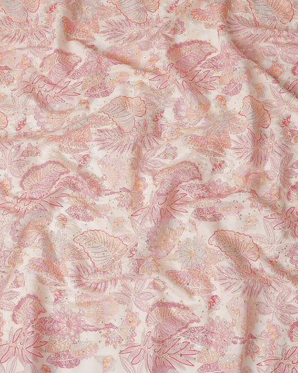 Coral Pink Floral Cotton Lawn Fabric 110cm