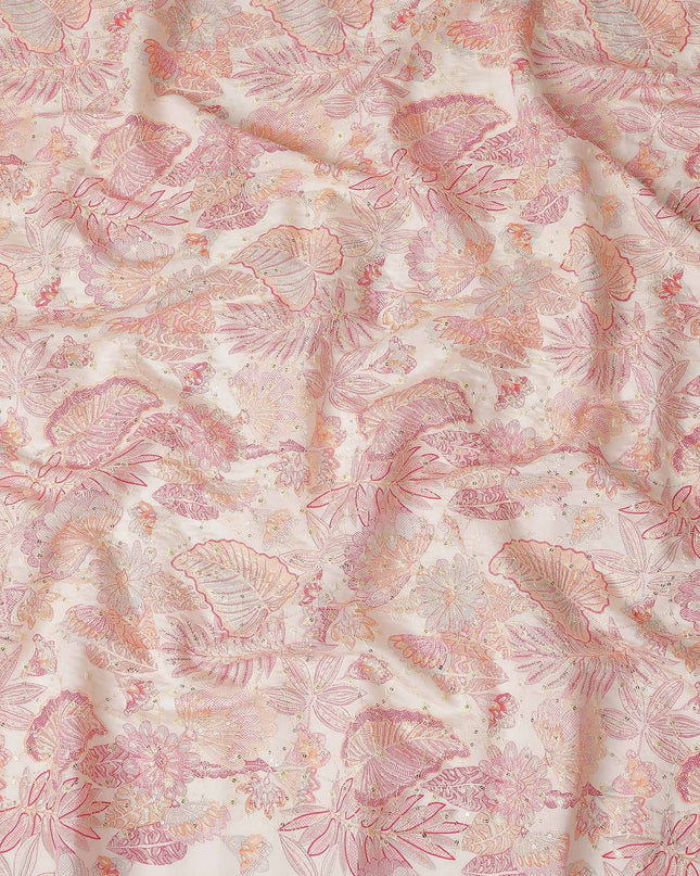 Coral Pink Floral Cotton Lawn Fabric 110cm