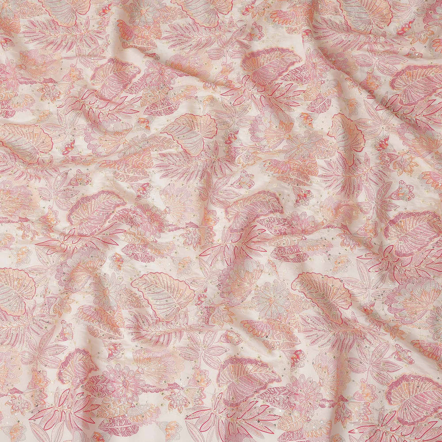 Coral Pink Floral Cotton Lawn Fabric 110cm