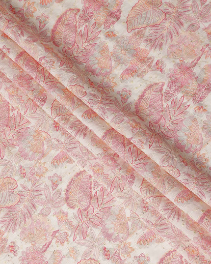 Coral Pink Floral Cotton Lawn Fabric 110cm