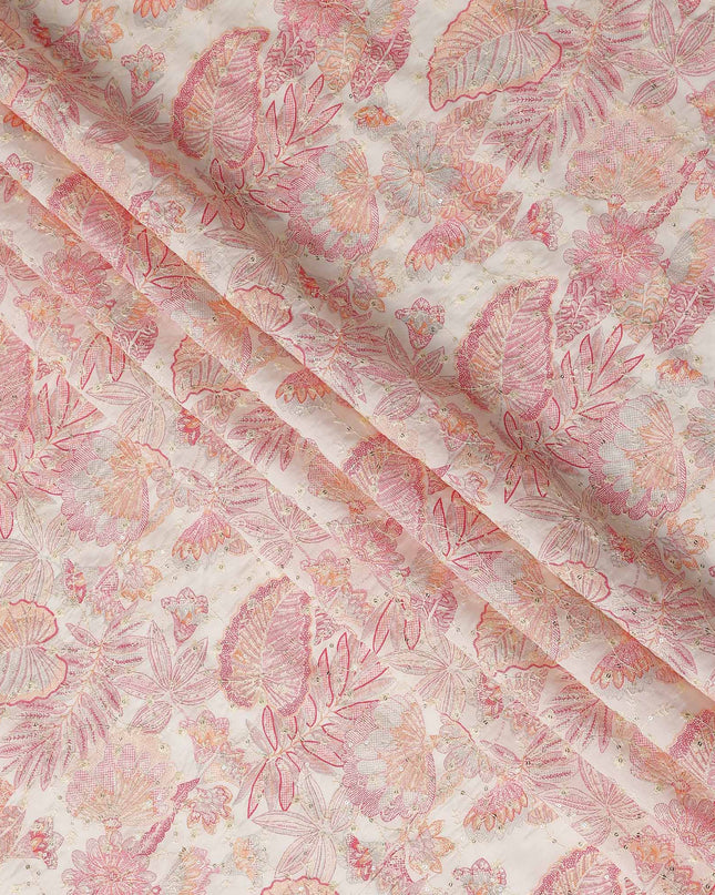 Coral Pink Floral Cotton Lawn Fabric 110cm