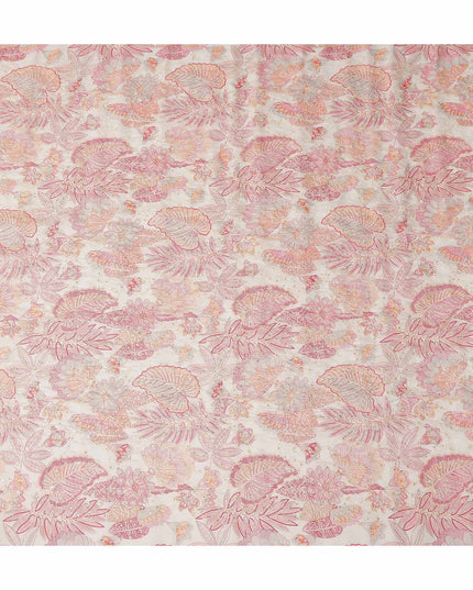Coral Pink Floral Cotton Lawn Fabric 110cm