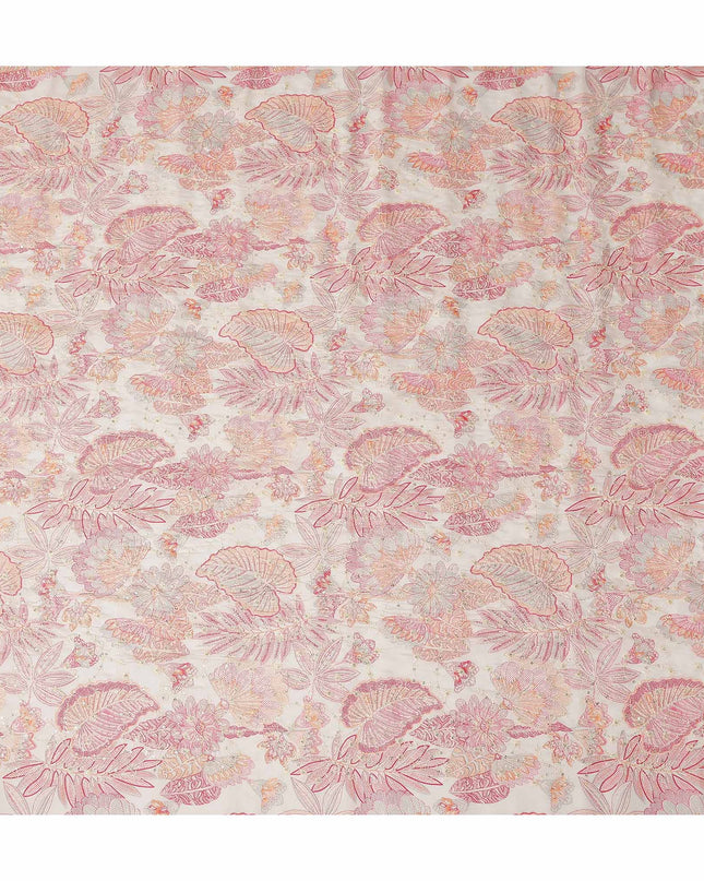 Coral Pink Floral Cotton Lawn Fabric 110cm