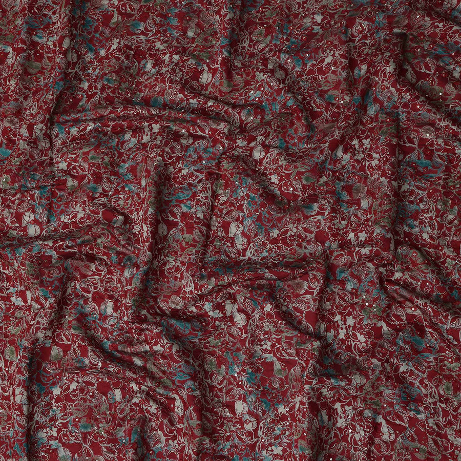 Crimson Red Floral Cotton Lawn Fabric 110cm