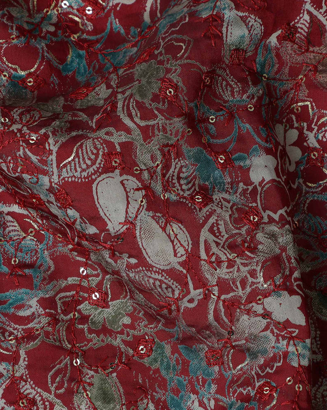 Crimson Red Floral Cotton Lawn Fabric 110cm