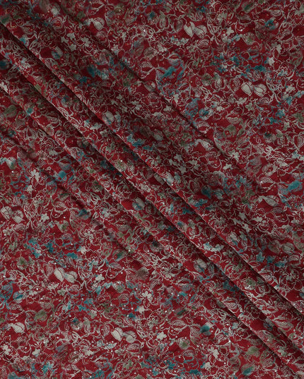 Crimson Red Floral Cotton Lawn Fabric 110cm
