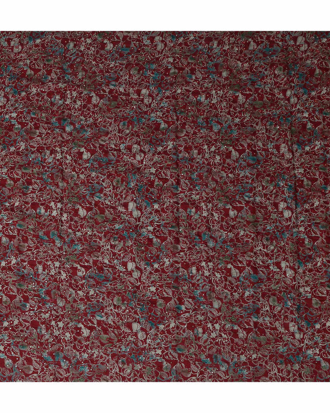 Crimson Red Floral Cotton Lawn Fabric 110cm