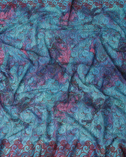 Teal and Coral Pink Swiss Voile Sudanese Thobe Fabric
