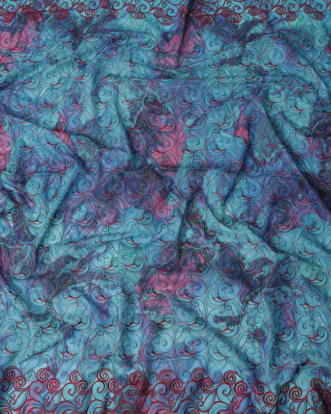 Teal and Coral Pink Swiss Voile Sudanese Thobe Fabric