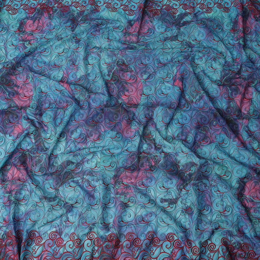 Teal and Coral Pink Swiss Voile Sudanese Thobe Fabric