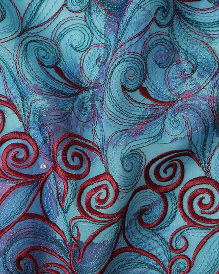 Teal and Coral Pink Swiss Voile Sudanese Thobe Fabric