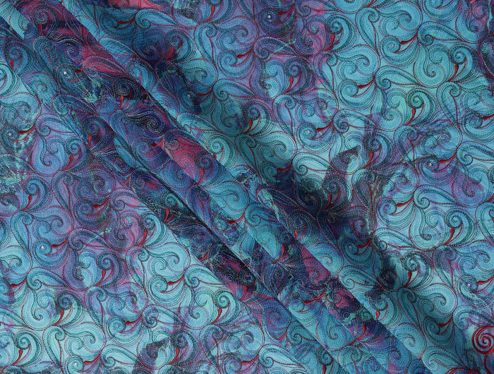 Teal and Coral Pink Swiss Voile Sudanese Thobe Fabric
