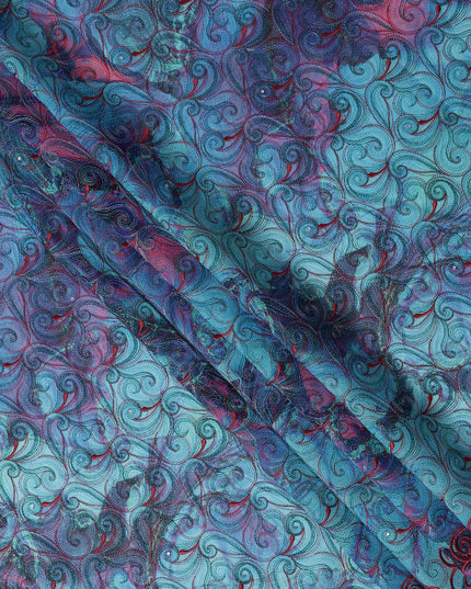 Teal and Coral Pink Swiss Voile Sudanese Thobe Fabric