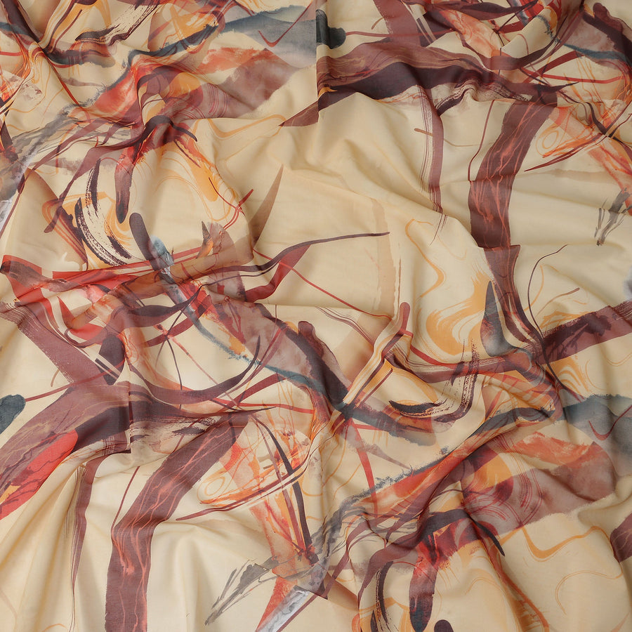 Warm Sand Beige Abstract Swiss Cotton Voile 140cm