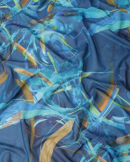 Denim Blue Abstract Swiss Cotton Voile 140cm