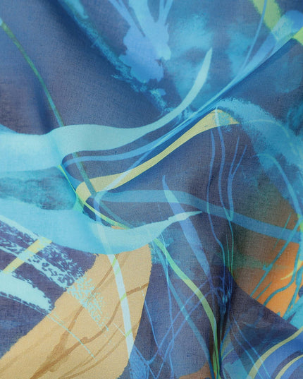 Denim Blue Abstract Swiss Cotton Voile 140cm